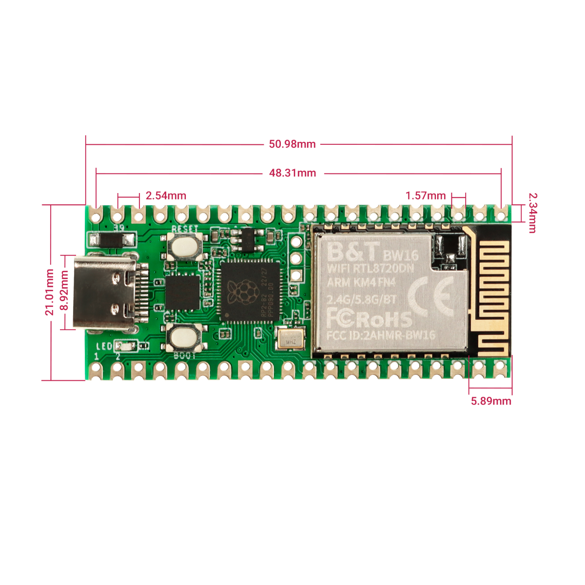 RP2350A Pico W5 Board WiFi 2.4GHz/5.8GHz/BT