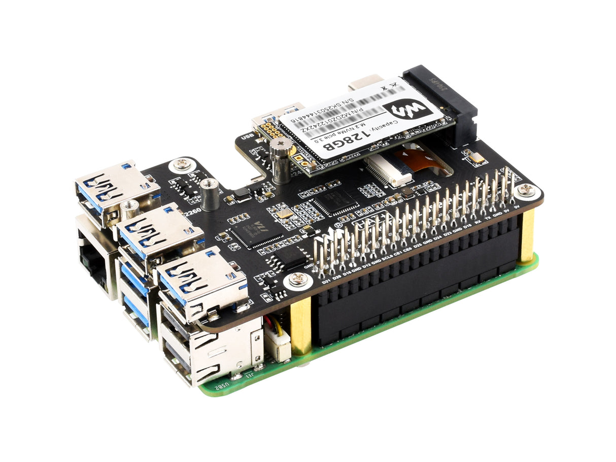 Raspberry Pi 5 PCIe HAT – USB 3.2 Gen1, M.2 NVMe SSD Support