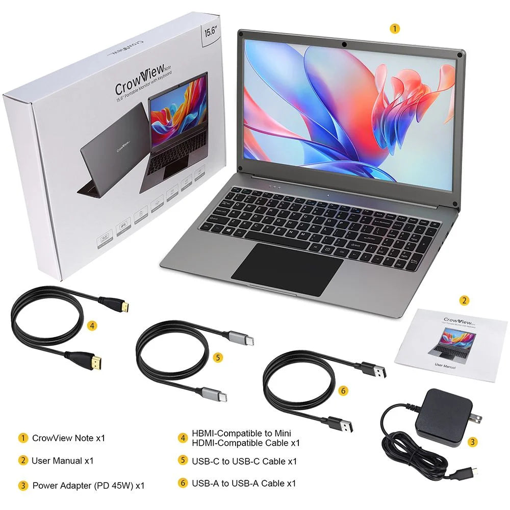 CrowView Note 15.6inch-All-in-One Portable Monitor with FHD IPS Display