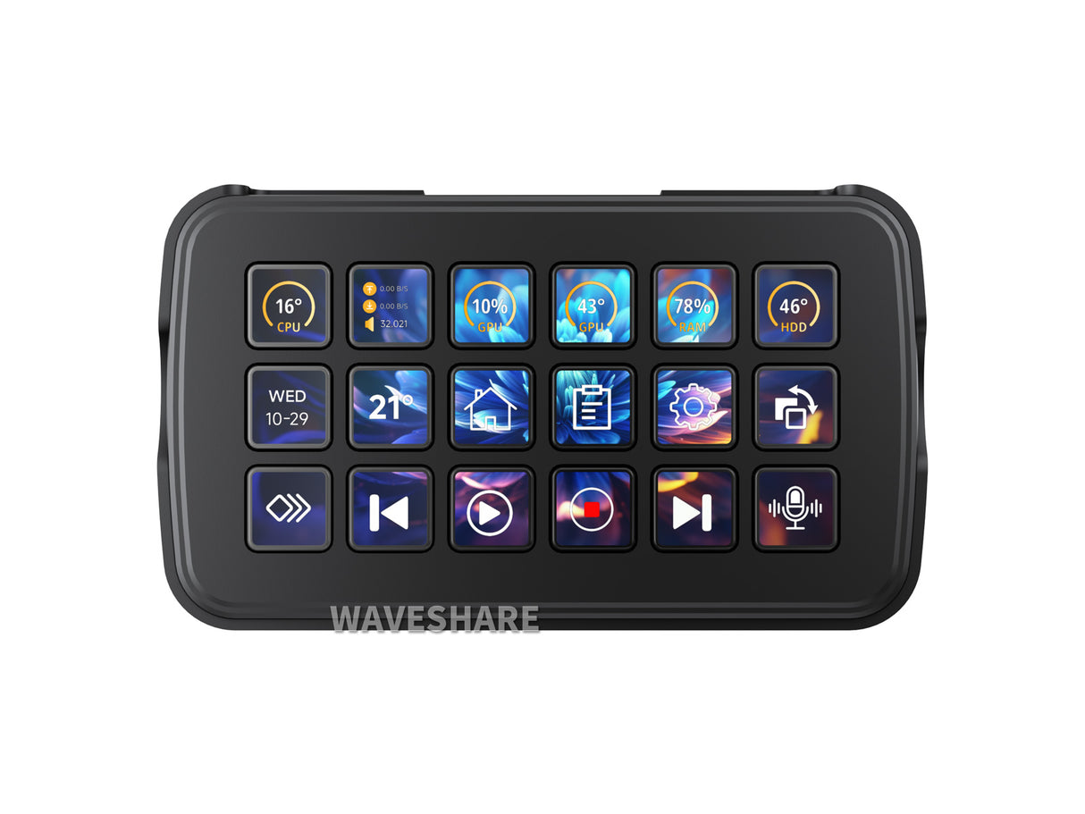 Waveshare SK18 AI Voice Control Panel - 18 Macro Keys, Linux/QMK, AIDA64 Support