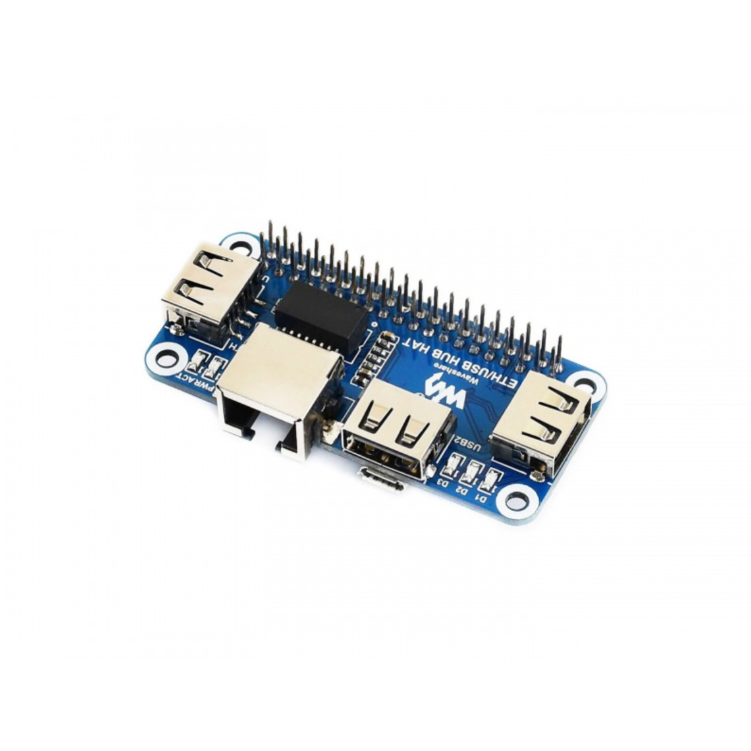 Ethernet / USB HUB HAT for Raspberry Pi, 1x RJ45, 3x USB